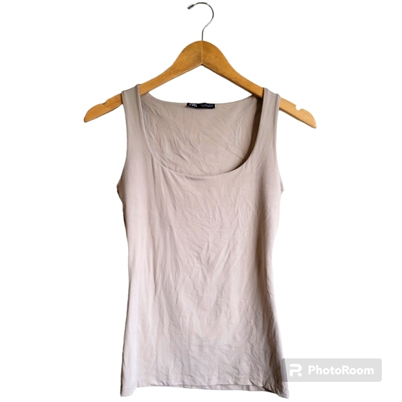 Zara Tops - ZARA Beige Wide Strap Stretch Top Size Small